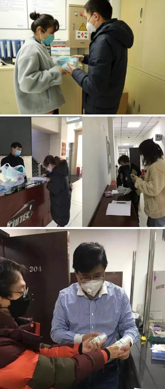 發(fā)放防護(hù)物資：口罩、手套、消毒液、洗手液